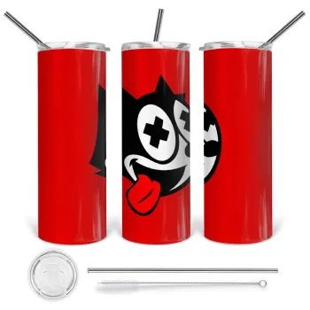 helix the cat, Tumbler stainless steel 600ml, with metal straw & cleaning brush