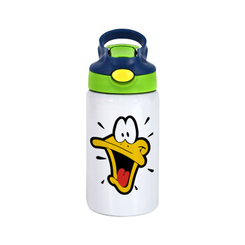 Daffy Duck, Παιδικό παγούρι θερμό, ανοξείδωτο, με καλαμάκι ασφαλείας, πράσινο/μπλε (350ml)