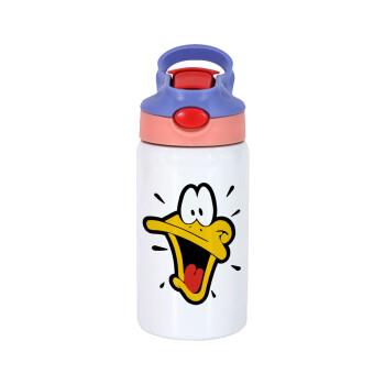 Daffy Duck, Children's hot water bottle, stainless steel, with safety straw, pink/purple (350ml)