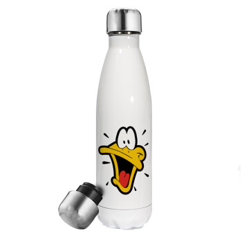 Daffy Duck, Μεταλλικό παγούρι θερμός Λευκό (Stainless steel), διπλού τοιχώματος, 500ml