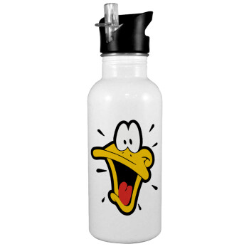 Daffy Duck, Παγούρι νερού Λευκό με καλαμάκι, ανοξείδωτο ατσάλι 600ml