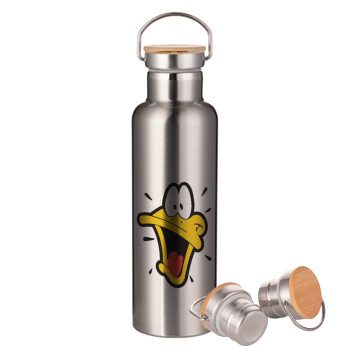 Daffy Duck, Stainless steel Silver with wooden lid (bamboo), double wall, 750ml
