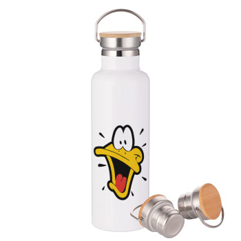 Daffy Duck, Stainless steel White with wooden lid (bamboo), double wall, 750ml