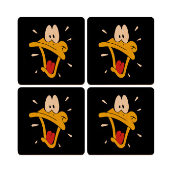 Daffy Duck, ΣΕΤ x4 Σουβέρ ξύλινα τετράγωνα plywood (9cm)