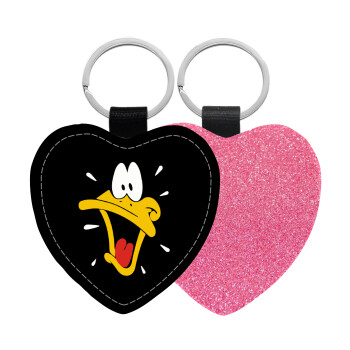 Daffy Duck, Μπρελόκ PU δερμάτινο glitter καρδιά ΡΟΖ