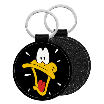 Daffy Duck, Μπρελόκ Δερματίνη, στρογγυλό ΜΑΥΡΟ (5cm)