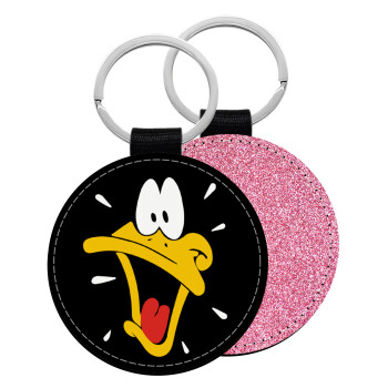 Daffy Duck, Μπρελόκ Δερματίνη, στρογγυλό ΡΟΖ (5cm)