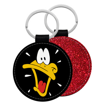 Daffy Duck, Μπρελόκ Δερματίνη, στρογγυλό ΚΟΚΚΙΝΟ (5cm)