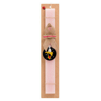 Daffy Duck, Πασχαλινό Σετ, ξύλινο μπρελόκ & πασχαλινή λαμπάδα αρωματική πλακέ (30cm) (ΡΟΖ)