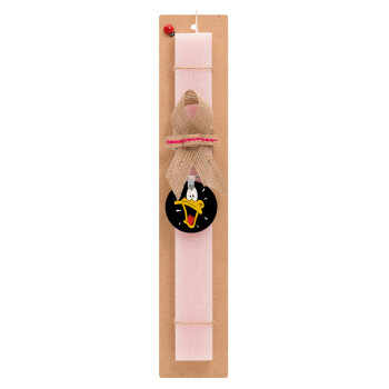 Daffy Duck, Easter Set, wooden keychain & scented flat Easter candle (30cm) (PINK)