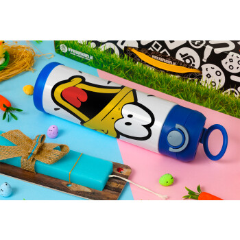 Daffy Duck, Easter candle, Childrens hot water bottle, stainless steel, with safety straw, BLUE (500ml)