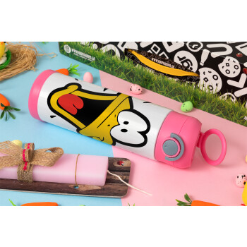 Daffy Duck, Πασχαλινή Λαμπάδα με Παιδικό παγούρι θερμό, ανοξείδωτο, με καλαμάκι ασφαλείας, ΡΟΖ (500ml)