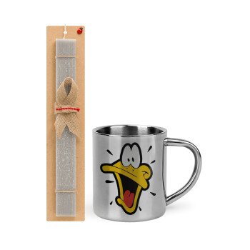 Daffy Duck, Πασχαλινό Σετ, μεταλλική κούπα θερμό (300ml) & πασχαλινή λαμπάδα αρωματική πλακέ (30cm) (ΓΚΡΙ)