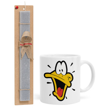 Daffy Duck, Easter Set, Ceramic Cup (330ml) & Easter aromatic flat candle (30cm) (GRAY)