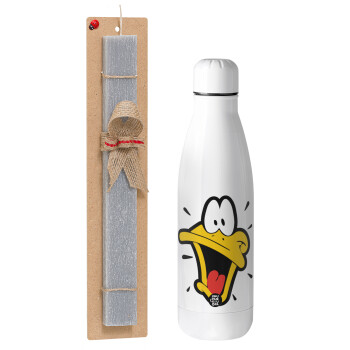 Daffy Duck, Πασχαλινό Σετ, μεταλλικό παγούρι Inox (700ml) & πασχαλινή λαμπάδα αρωματική πλακέ (30cm) (ΓΚΡΙ)