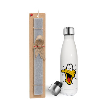 Daffy Duck, Πασχαλινή λαμπάδα, μεταλλικό παγούρι θερμός λευκός (500ml) & λαμπάδα αρωματική πλακέ (30cm) (ΓΚΡΙ)
