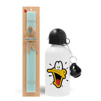 Daffy Duck, Easter Set, metallic aluminum water bottle (500ml) & scented flat candle (30cm) (TURQUOISE)