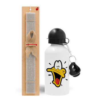 Daffy Duck, Πασχαλινό Σετ, παγούρι μεταλλικό  αλουμινίου (500ml) & πασχαλινή λαμπάδα αρωματική πλακέ (30cm) (ΓΚΡΙ)