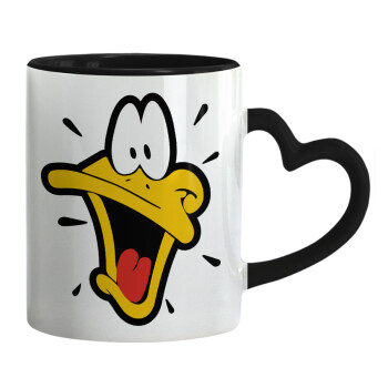 Daffy Duck, Mug heart black handle, ceramic, 330ml