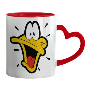 Daffy Duck, Mug heart red handle, ceramic, 330ml