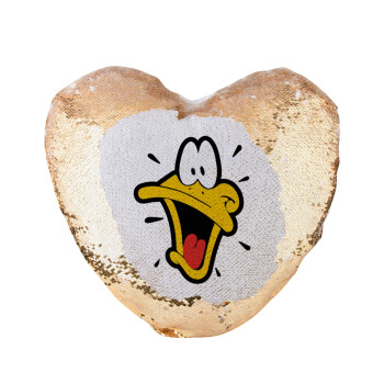 Daffy Duck, Μαξιλάρι καναπέ καρδιά Μαγικό Χρυσό με πούλιες 40x40cm περιέχεται το  γέμισμα