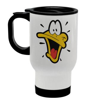Daffy Duck, Κούπα ταξιδιού ανοξείδωτη με καπάκι, διπλού τοιχώματος (θερμό) λευκή 450ml