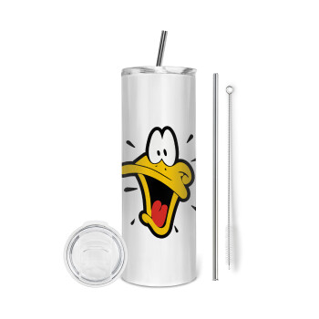 Daffy Duck, Tumbler ποτήρι θερμό από ανοξείδωτο ατσάλι 600ml, με μεταλλικό καλαμάκι & βούρτσα καθαρισμού
