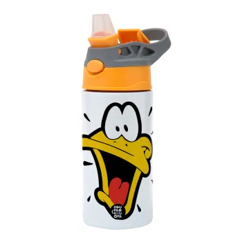 Daffy Duck, Παιδικό παγούρι θερμό, ανοξείδωτο, με καλαμάκι ασφαλείας, Πορτοκαλί/Γκρι (360ml) BPA-FREE