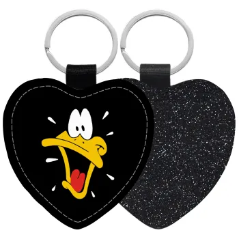 Daffy Duck, Μπρελόκ PU δερμάτινο glitter καρδιά ΜΑΥΡΟ