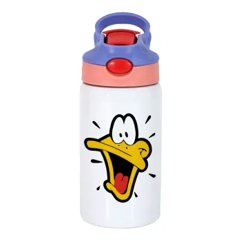 Daffy Duck, Παιδικό παγούρι θερμό, ανοξείδωτο, με καλαμάκι ασφαλείας, ροζ/μωβ (350ml)