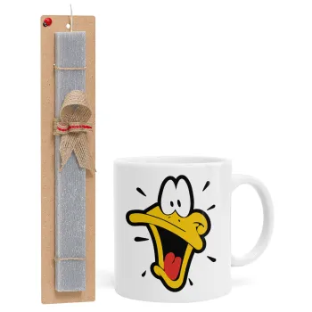 Daffy Duck, Easter Set, Ceramic Cup (330ml) & Easter aromatic flat candle (30cm) (GRAY)