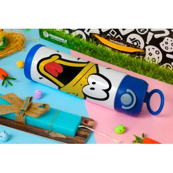 Daffy Duck, Πασχαλινή Λαμπάδα με Παιδικό παγούρι θερμό, ανοξείδωτο, με καλαμάκι ασφαλείας, ΜΠΛΕ (500ml)