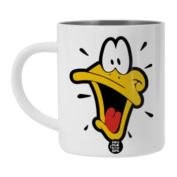 Daffy Duck, Λευκή Ανοξείδωτη Μεταλλική Κούπα 450ml - Διπλού Τοιχώματος 