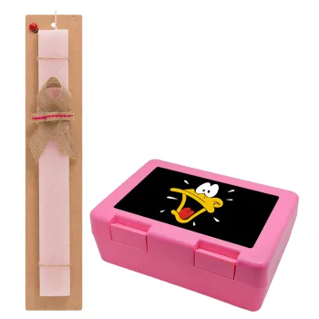 Daffy Duck, Easter Set, children's snack container PINK & scented flat Easter candle (30cm) (PINK)