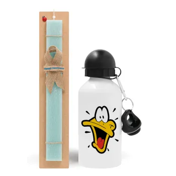 Daffy Duck, Easter Set, metallic aluminum water bottle (500ml) & scented flat candle (30cm) (TURQUOISE)