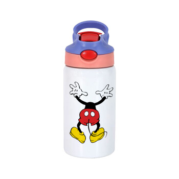 Mickey hide..., Children's hot water bottle, stainless steel, with safety straw, pink/purple (350ml)