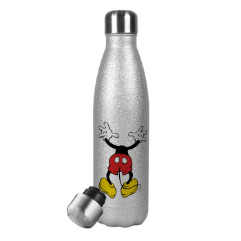 Mickey hide..., Μεταλλικό παγούρι θερμός Glitter Aσημένιο (Stainless steel), διπλού τοιχώματος, 500ml