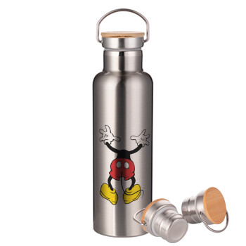 Mickey hide..., Stainless steel Silver with wooden lid (bamboo), double wall, 750ml