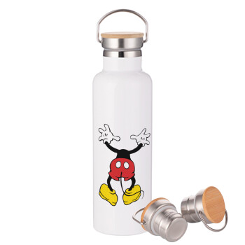 Mickey hide..., Stainless steel White with wooden lid (bamboo), double wall, 750ml