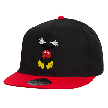 Mickey hide..., Καπέλο παιδικό snapback, 100% Βαμβακερό, Μαύρο/Κόκκινο