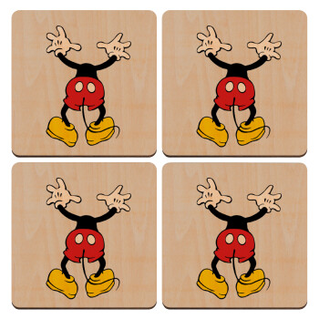 Mickey hide..., ΣΕΤ x4 Σουβέρ ξύλινα τετράγωνα plywood (9cm)