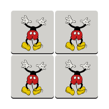 Mickey hide..., ΣΕΤ 4 Σουβέρ ξύλινα τετράγωνα (9cm)