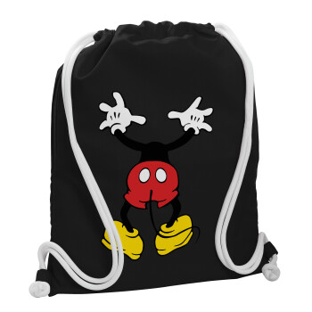Mickey hide..., Backpack pouch GYMBAG Black, with pocket (40x48cm) & thick white cords