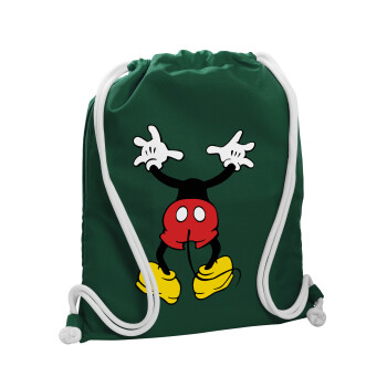 Mickey hide..., Τσάντα πλάτης πουγκί GYMBAG BOTTLE GREEN, με τσέπη (40x48cm) & χονδρά λευκά κορδόνια