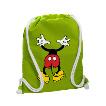 Mickey hide..., Backpack bag GYMBAG LIME GREEN, with pocket (40x48cm) & thick cords