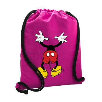 Mickey hide..., Τσάντα πλάτης πουγκί GYMBAG Φούξια, με τσέπη (40x48cm) & χονδρά κορδόνια