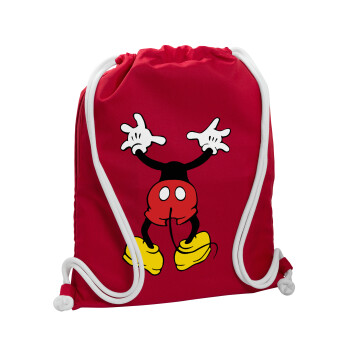 Mickey hide..., Τσάντα πλάτης πουγκί GYMBAG Κόκκινη, με τσέπη (40x48cm) & χονδρά κορδόνια