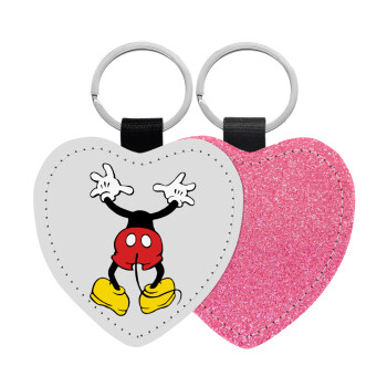 Mickey hide..., Μπρελόκ PU δερμάτινο glitter καρδιά ΡΟΖ