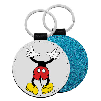 Mickey hide..., Μπρελόκ Δερματίνη, στρογγυλό ΜΠΛΕ (5cm)