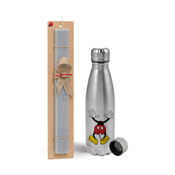 Mickey hide..., Easter Set, metallic Inox water bottle (750ml) & aromatic flat Easter candle (30cm) (GRAY)